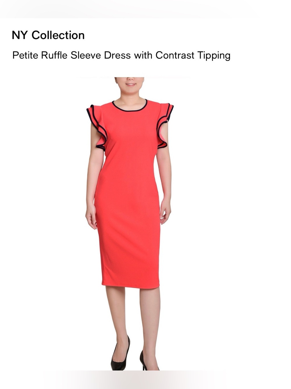 NY Collection Coral Midi Dress with Black Contrast Trim